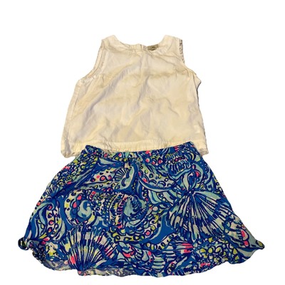 Lilly Pulitzer Ramona Sz 0 skort Blue & XS thread Supply Fringed Top Back Button