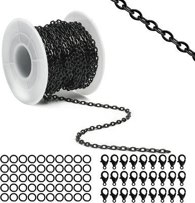 33 Feet Metal Black Necklace Chains Cable O-Shaped Links Chains Bulk for Jewelry