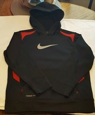 NIKE THERMA FIT BOYS SIZE MEDIUM BLACK, RED PULLOVER HOODIE EC
