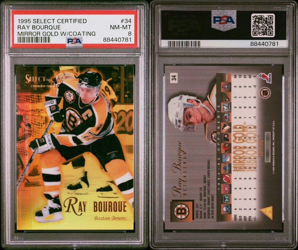 1995 SELECT CERTIFIED MIRROR GOLD NHL HOCKEY SLU CARD RAY BOURQUE PSA 8 POP 1 - Image 4 of 4