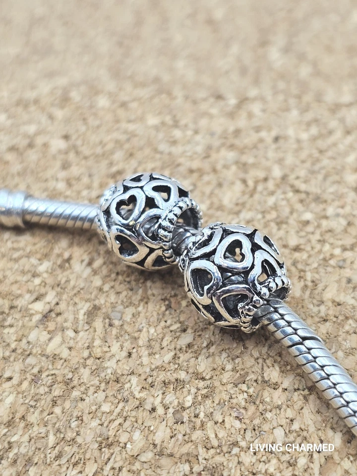 2 X подлинный открытый сердца по всему серебро прокладка Европейский подвеска бисер лот - Изображение 2 из 2