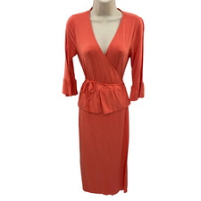 ASOS Maxi Wrap Dress Womens 6 Coral Pink Viscose Ruffle Waist V-Neck