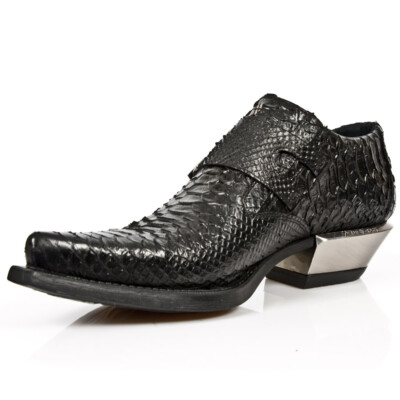 ╋*─様 newrock python heel boots size40 NEWROCK 7934-S2 Mens Embossed Python Black Leather Shoes Buckle