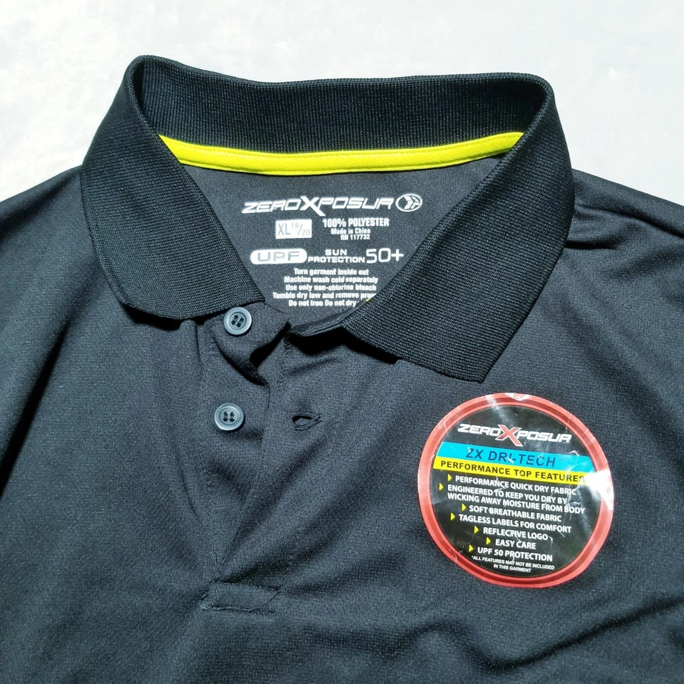 NWOT ZeroXposur Boys Black Polo Shirt Youth Size XL 18-20 Sun Protection - Image 2 of 4