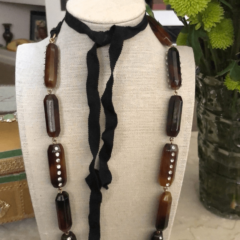 J. Crew Tortoise Resin Rectangular Bead Ribbon Ti… - image 4