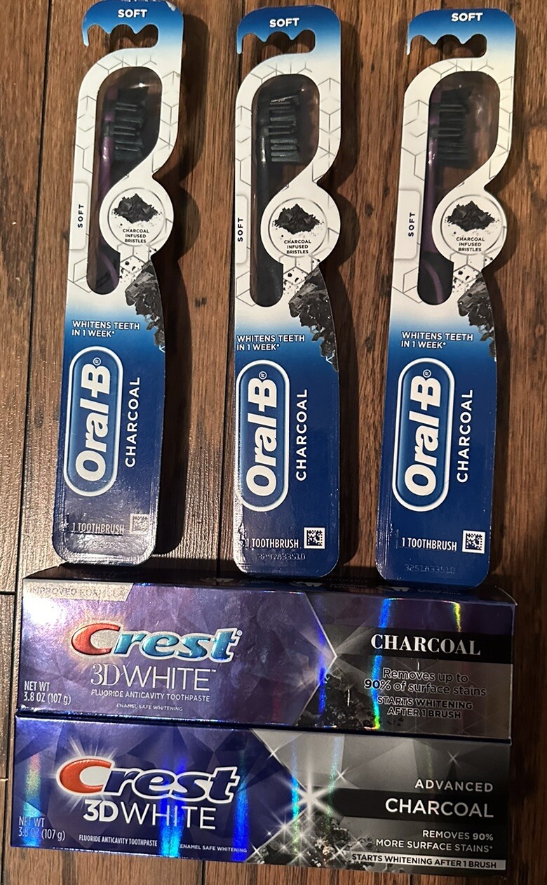 CREST 3D WHITE CHARCOAL X2 & Oral B Charcoal (soft) Toothbru