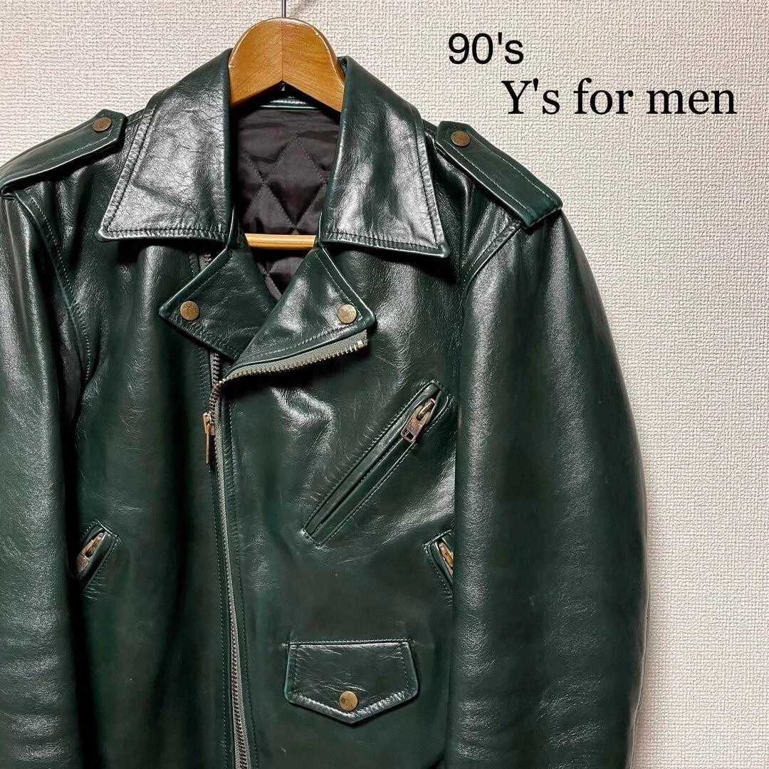 Y's for men YOHJI YAMAMOTO Riders Horse Leather Double Jacket M Size Green Men's