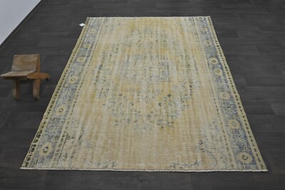 Oushak Türkisch Vintage Teppich 6x7 Kelim Rug Anatolisch Handarbeit Boho Dekor GELB