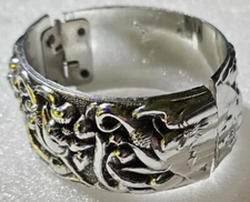 Vintage Victorian Revival  Repousse Ornate Floral Hinged Clamper Cuff Bracelet