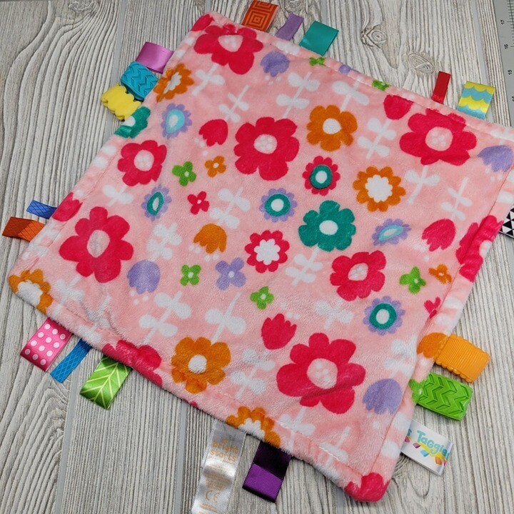 Bright Starts Taggies Security Blanket Baby Lovey Pink Flowers Floral Purple
