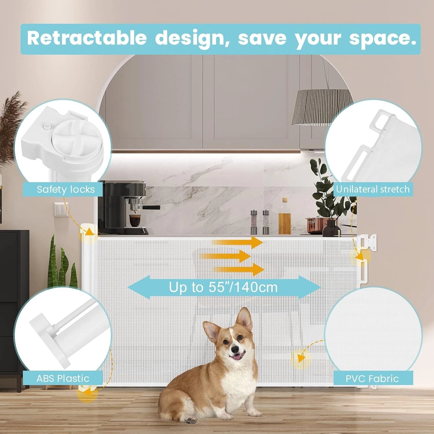 Retractable Stair Gate, Stair Safety Gate for Baby and Pet, White 140cm. FAST PP