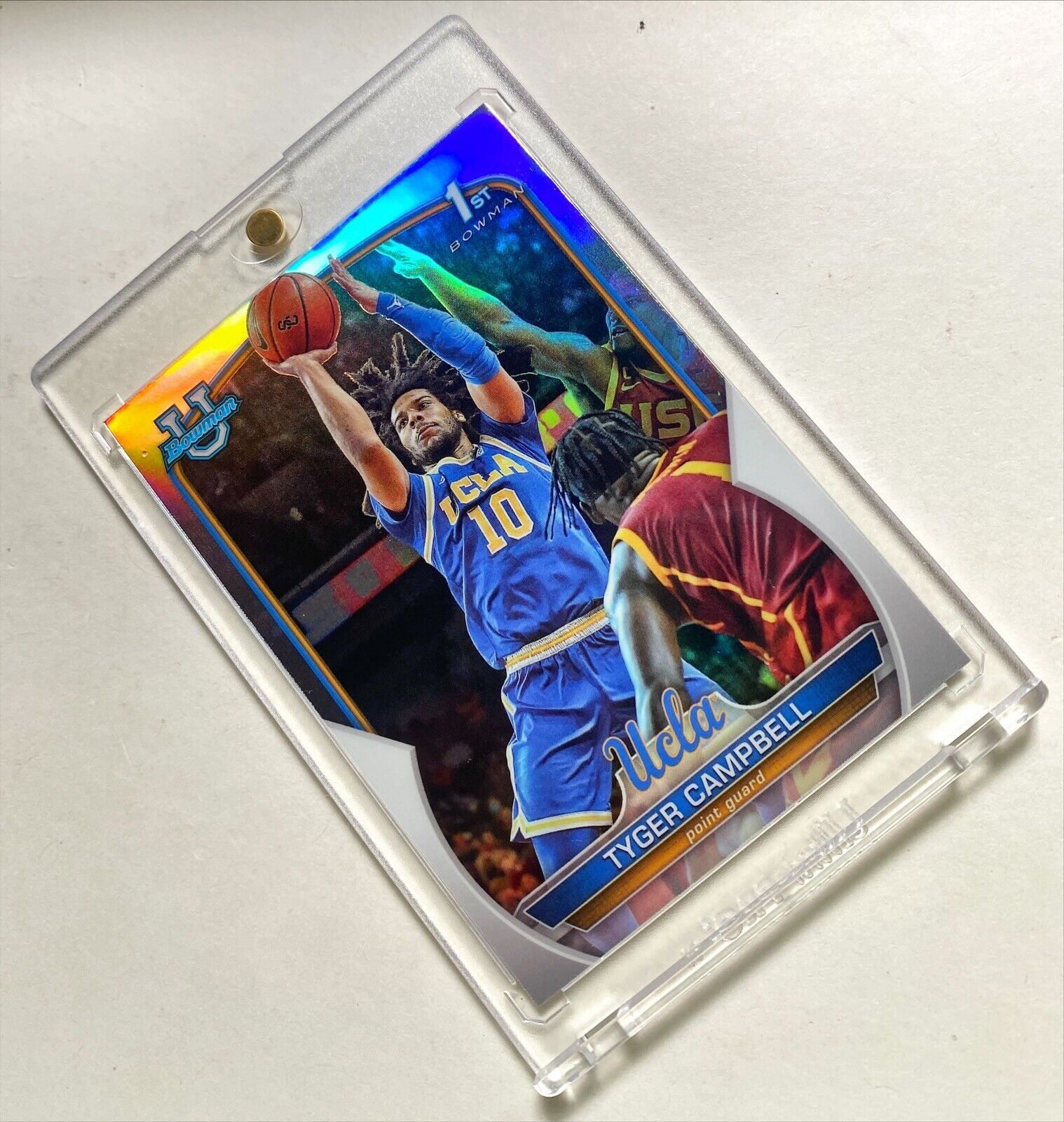 2022 Topps Bowman University Tyger Campbell Silver Refractor Rookie SSP RARE #9 - Picture 3 of 5