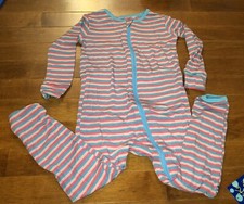 Kickee Pants Bamboo Flamingo Anniversary Stripe Zipper Coverall 3T New PJs