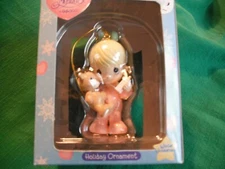 1997 Enesco Precious Moments Girl Holding Teddy Bear Ornament In Original Box