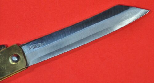 Couteau de poche pliant japonais NAGAO HIGONOKAMI laiton Blueesteel JAPON 120 mm - Photo 5/5