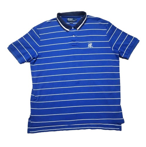 Polo Ralph Lauren, Vintage Polo Ralph Lauren Double RL Polo Shirt Mens XL Blue Striped Polo Logo