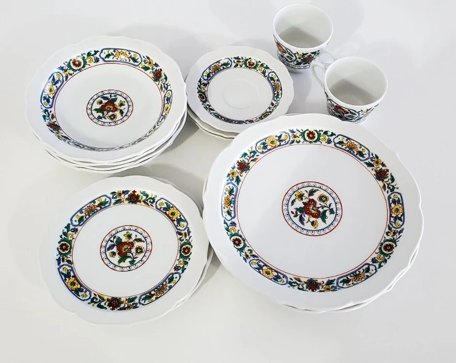 rare dish set 16 pieces SANGO Wild Country SAMPAN Japan Colorful