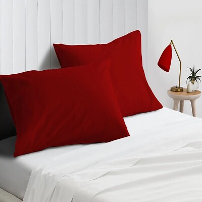 4 PCs Pillow Case Set 600 TC Egyptian Cotton Burgundy Solid Queen Size
