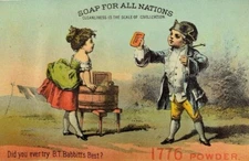 B.T Babbitt's 1776 Powder Soap Colonial Boy & Girl Poem "The Man" *I