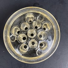Floral Frog Vintage Clear Glass 11 Hole Flower Holder 3.5" Round Arrangement