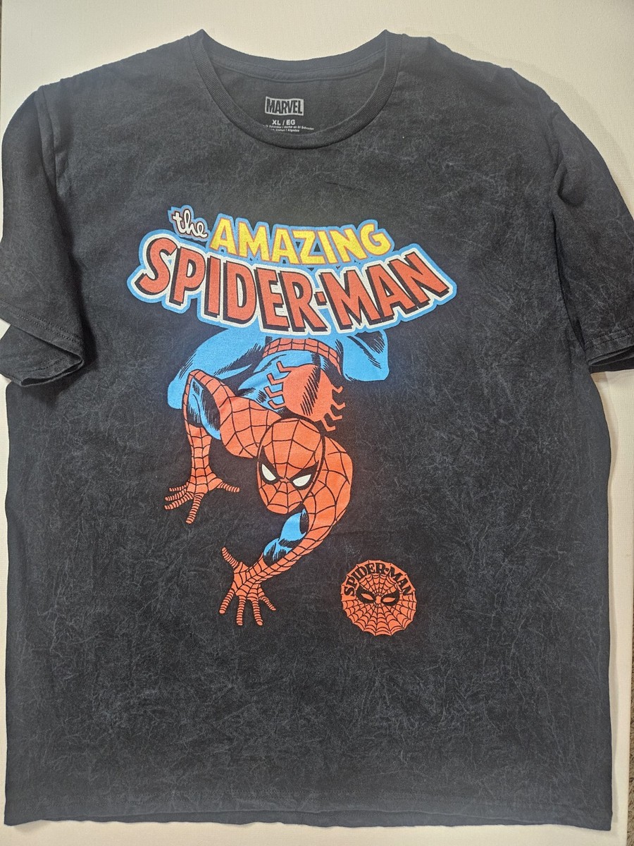 Spiderman T-Shirt Mens XL Marvel Black Distressed 90s Style 