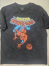 Spiderman T-Shirt Mens XL Marvel Black Distressed 90s Style Spiderman Graphic