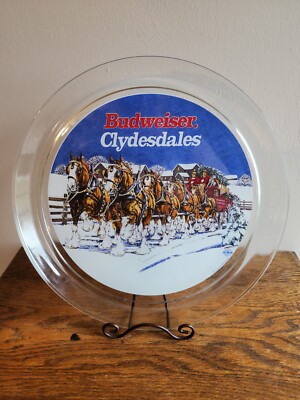 Budweiser Clydesdales Glass Serving Platter 1995 Anheuser Busch 13 in