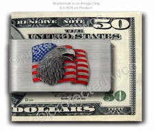 USA FREEDOM Flag Stainless-Steel MONEY CLIP Vet Military Wallet AMERICAN EAGLE'
