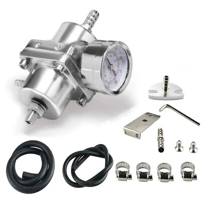 Universal Adjustable Fuel Pressure Regulator Kit w/0-140 Psi Gage & Hose Sliver