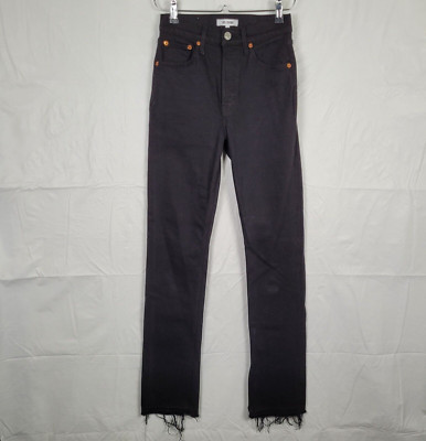 RE/DONE Jeans Womens 25 Black High Waisted Fray Hem Button Fly