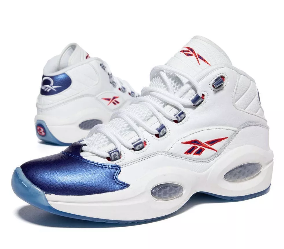 Appartement verdieping verdediging New Reebok Question Mid Basketball Shoes Athletic Allen Iverson #3  White-Blue 🔥 | eBay