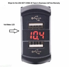  Dual USB Charger Fit Standard Rocker Locations for Car, Boat, RED LED Voltmeter