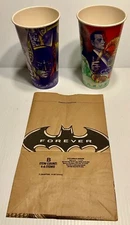 1995 Vintage Batman Forever Paper Bag Plus Two 2 Wax Cups