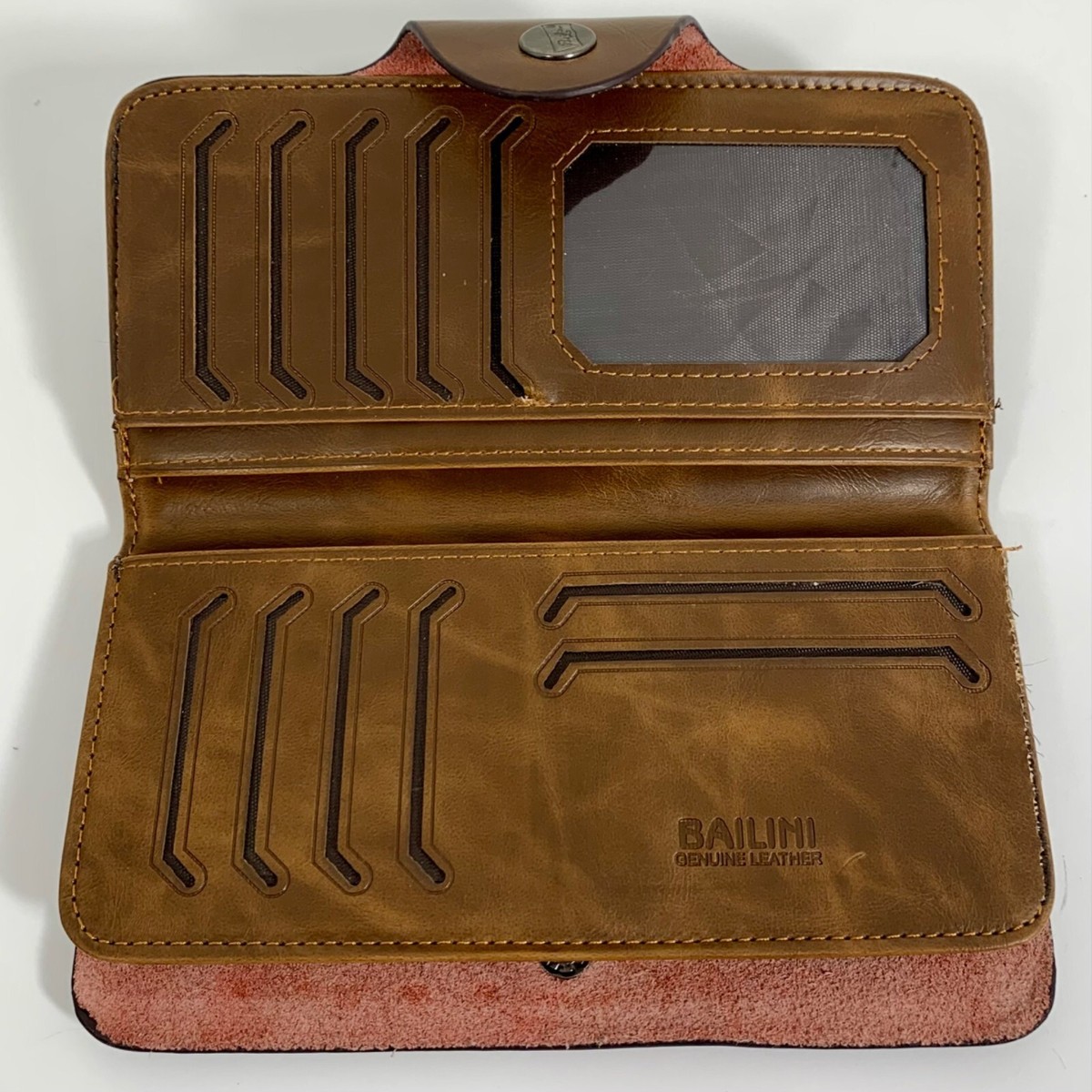 Genuine Leather 501 BaiLini Wallet Button Closure & Multiple 