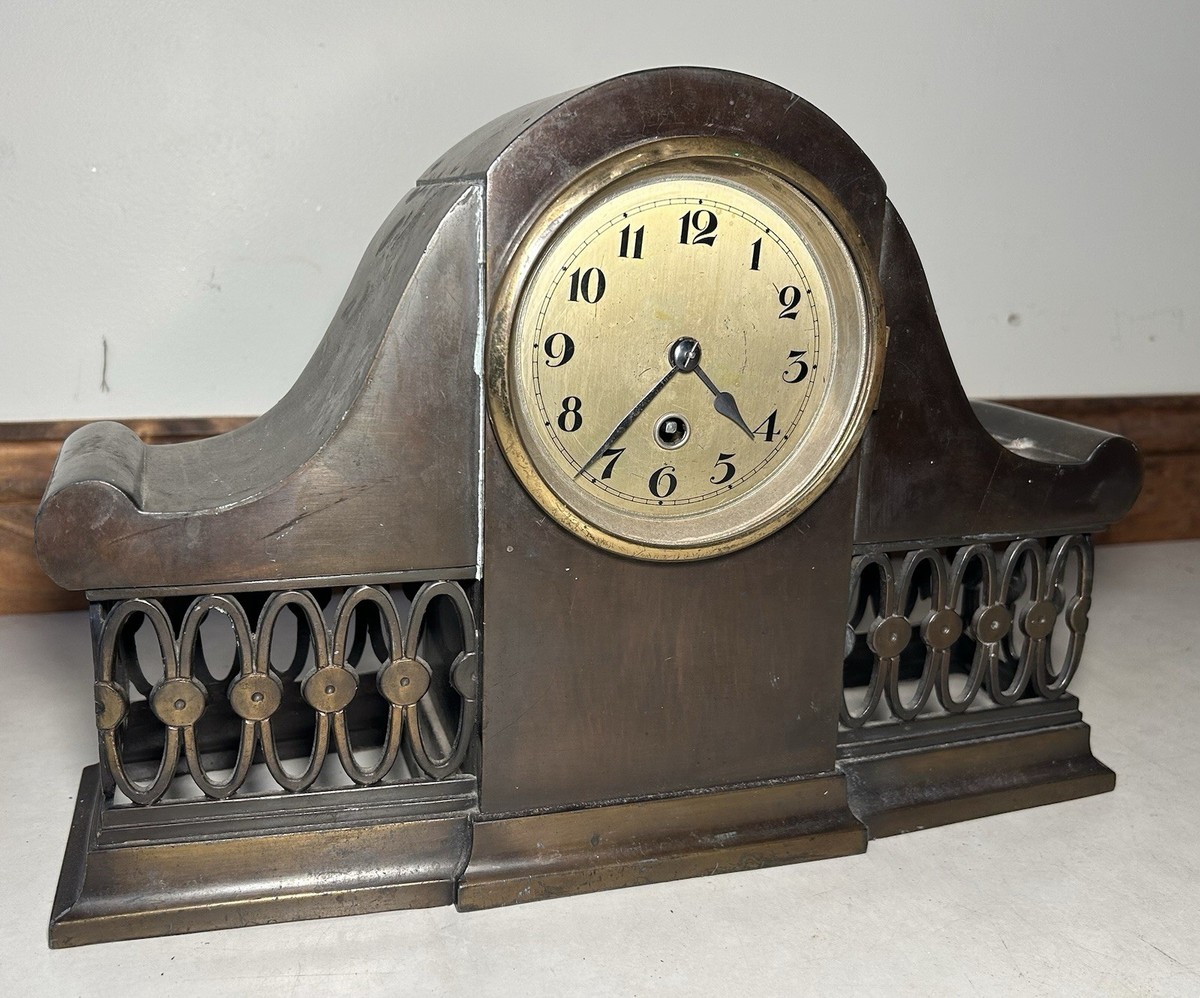 Small Bronze Case German Chelsea Time Only Mantel Clock To Restore