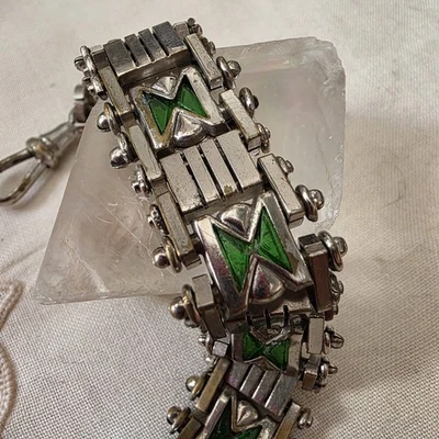 Châtelaine bracelet Jacob Bengel années 30 laiton chromé émail​  - Photo 1/4