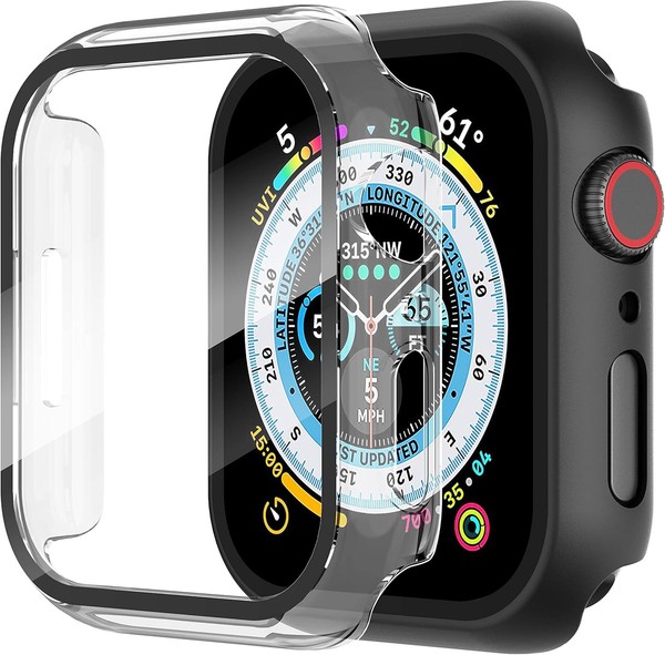 HüLle FüR Apple Watch 9 8 7 45Mm Hartglas UltradüNn Schwarz Transparent Schutz-image