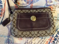 Vintage Coach Signature Canvas w/Dark Purple Leather Signature Wristlet