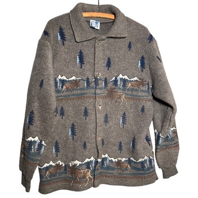 Art Unlimited Sportswear Moose Mountain Fleece Jacket Made in USA Womens L