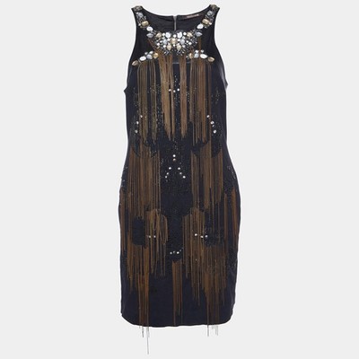 Roberto Cavalli Black Jersey Embellished Sleeveless Dress M
