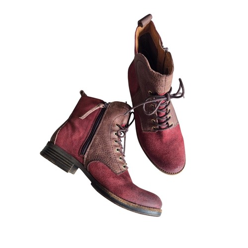 Botines Naya Agave Borgoña Marrón Cuero Gamuza Con Cordones Talla 7.5 Boho Combat - Imagen 1 de 9