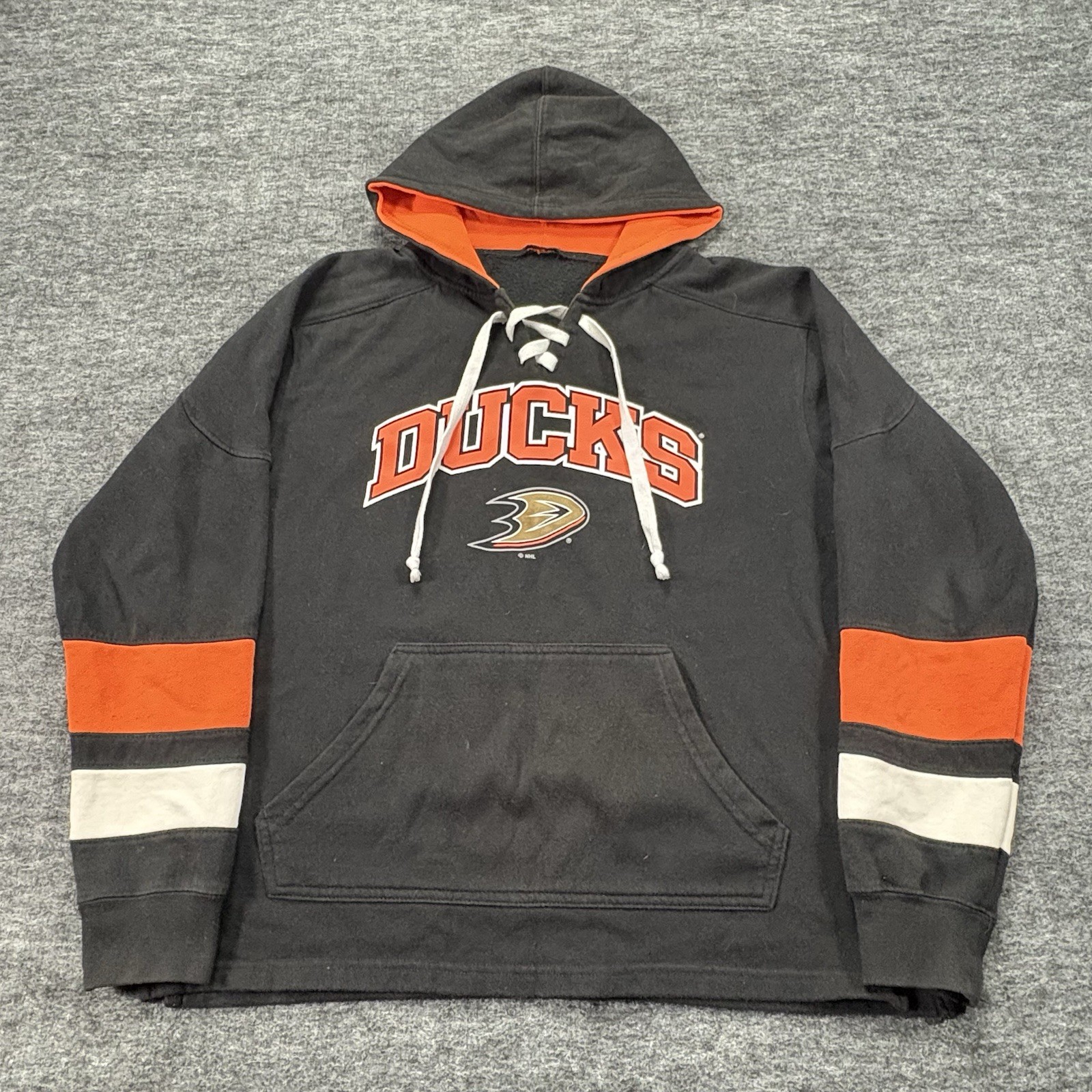 Anaheim Ducks Hoodie Men’s M Black Lace Up Pullover NHL Hockey Sweatshirt