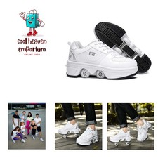 Four-Wheel 2-in-1 Roller Skate Shoes Unisex Skates Detachable Kids Sneakers w...