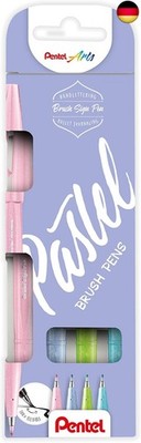 Pentel SES15P-4 Brush Sign Pen Pastel Colors Set, Faserschreiber,