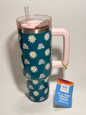 #ad Aldi Gear 50th Bday Pink amp; Green Floral 40oz Stainless Tumbler 2026 Limited NEW $39.99