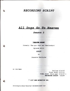 All Dogs Go To Heaven TV Original Recording Script S2 Ep5015 "Heaven Nose"