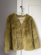 Women  s Olive Green Faux Fur Jacket Toggle Closure Long Winter Warm Coat