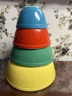 4 Vtg PYREX Primary Colors Mixing Bowls Complete Set 401, 402, 403, 404