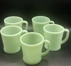 5 Fire-King Jadeite D Handle Restaurant Ware Coffee Mugs Green USA