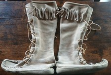 Vintage 1981 Minnetonka Knee High Moccasins Boots Mens 11 Suede Made In USA